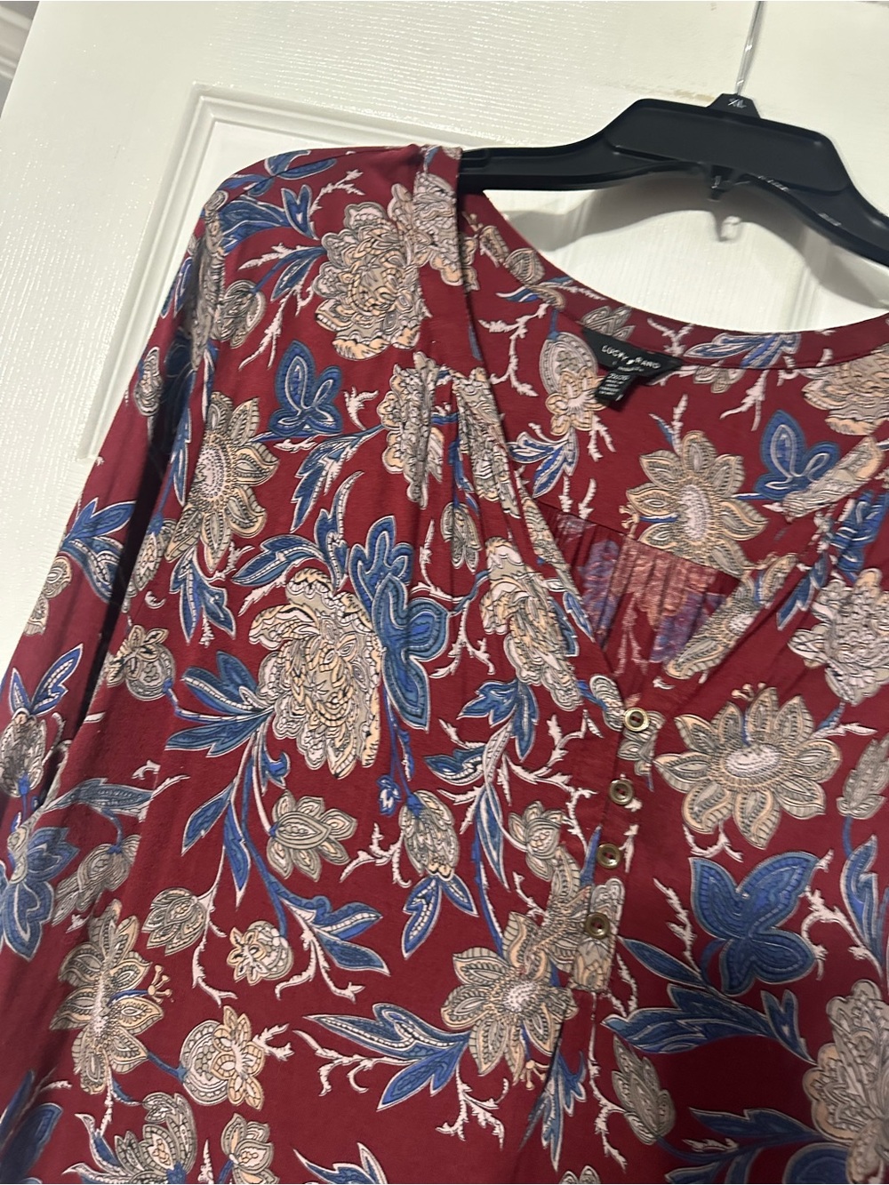 Lucky Brand Plus Paisley/Floral Button Front Henley Top - Picture 5 of 15